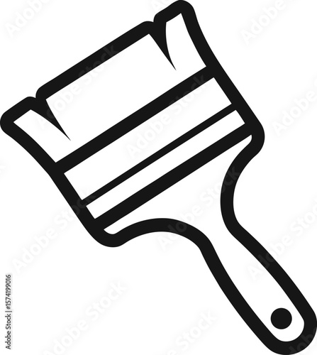 Black and white illustration of a paintbrush against a white background, showcasing its bristles and handle design in a minimalist style.