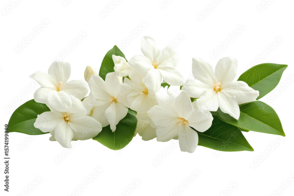 Fototapeta premium Captivating Jasmine Flowers Arrangement Elegant Fragrant White Blooms on Black Backdrop Floral Still