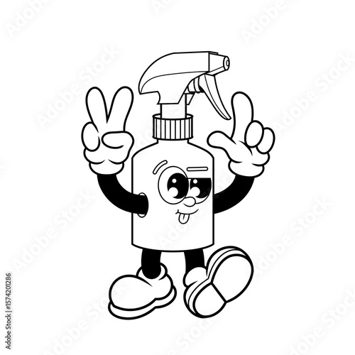 Retro character design from funny spray bottle outline