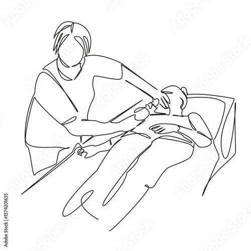 One continuous single drawing line art flat doodle medicine, patient, hospital, oxygen, woman, recovery, disease, equipment. Isolated image hand draw contour on a white background, hand drawn, not AI