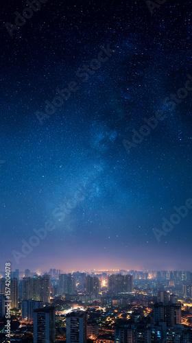 Starry Night Skyline with City Lights