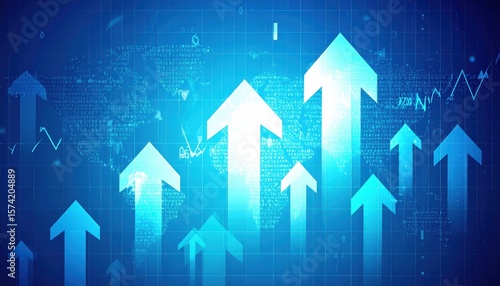 Wallpaper Mural ascending arrows on futuristic blue grid background symbolizing progress, innovation, and data-driven growth in technology Torontodigital.ca