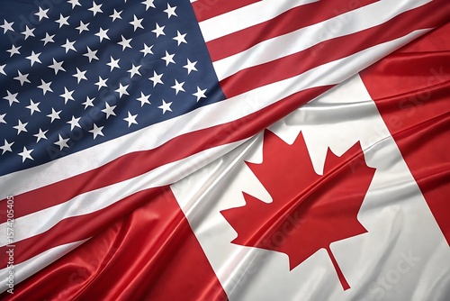 American and canadian flags draped together in a close up view