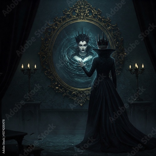 A Beautiful Evil Queen with Magic Mirror