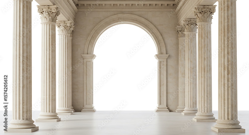 Obraz premium Empty room with Classic colonnade with arch and corinthian column isolated on white