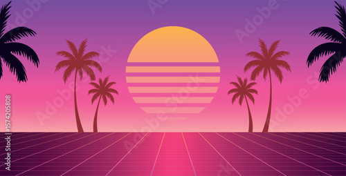 retrowave summer background, vector