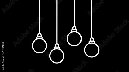 Minimalist animation of swinging holiday baubles in outline icon style. Looped movement, outline icon, overlay icon, overlay, alfa chanel, festive decor symbol, winter ornament motion