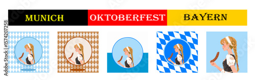 From the "oktoberfest" series, a set of girls with sausageer  with different variants of bavarian ornaments and backgrounds