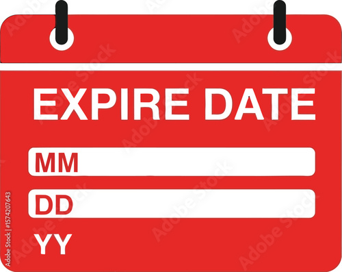 A red calendar icon with the words expire date and mm dd yy on a white background