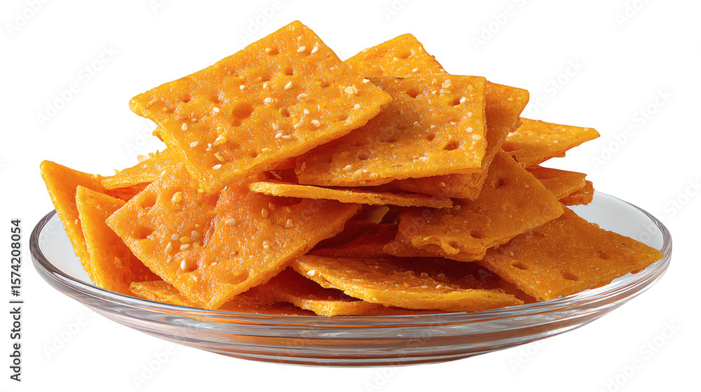 Gujarati snack gathiya papdi or fafda papdi on transparent plate, isolated on transparent Gujarati snack gathiya papdi or fafda papdi on transparent plate, isolated on transparent