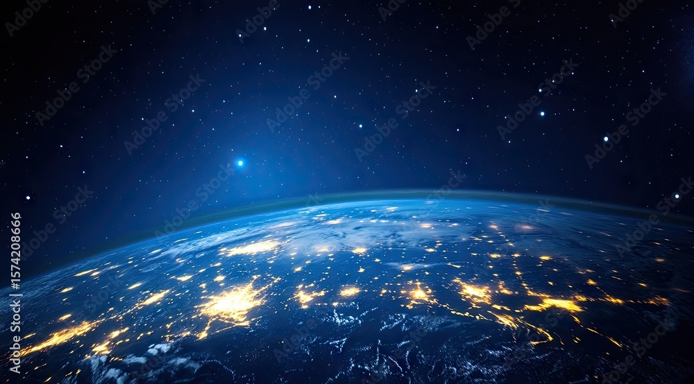 Obraz premium Earth from space, lit by city lights