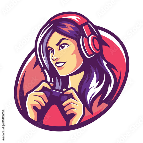 Woman gamer in headphones holding controller