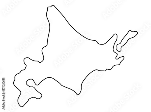 Simple outline map of Hokkaido, Japan, black line drawing on white background

