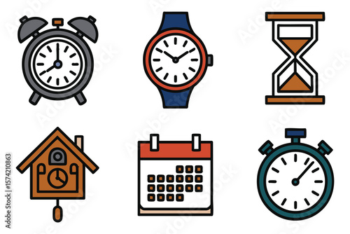 Timekeeping Icons: Clocks, Watches, Calendars & More