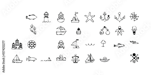 Set of 30 beach icons vector illustrations