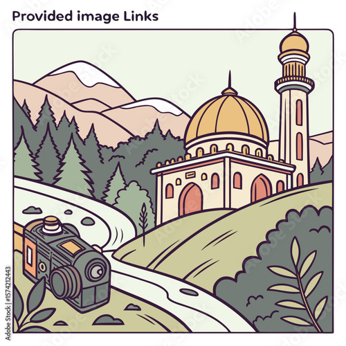 Vector illustration of mosque landmarks and monuments in Istanbul city with domes and towers