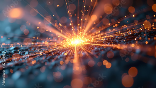 Abstract explosion of light and energy with bokeh effect, creating a dynamic and vibrant visual impact