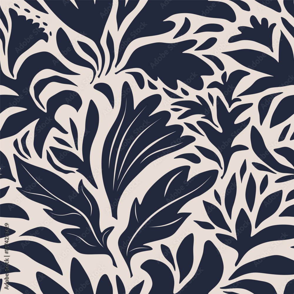 Fototapeta premium Abstract leaves and flower seamless pattern.