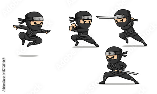 Black Chibi Ninjas in Action Poses