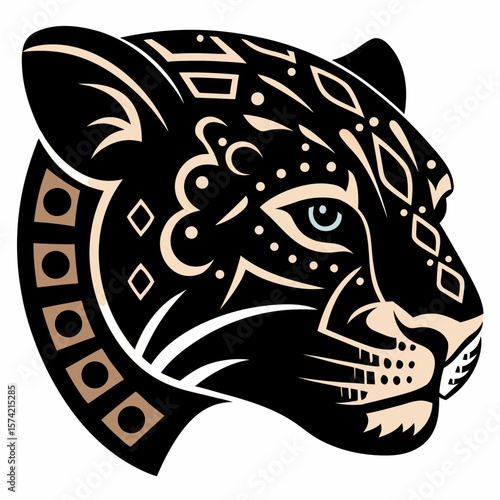 Aztec Jaguar Head Geometric Tribal Design