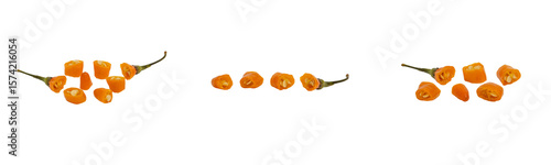 sliced yellow habanero peppers isolated on transparent background