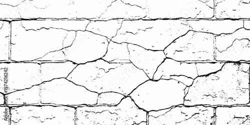 white textured wall with cracks and brick foundation, creating a distressed and some dark spots, textured appearance. it looks aged