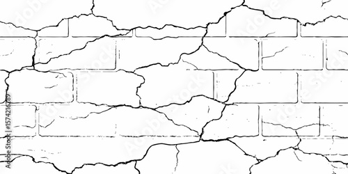 white textured wall with cracks and brick foundation, creating a distressed and some dark spots, textured appearance. it looks aged