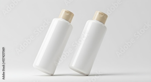 Empty Cosmetic Bottles Mockup on White Background, 3D Render of Plastic Bottles for Advertising Design