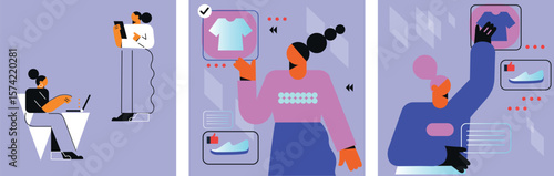 Creative Woman Characters Using Digital Devices Vector Set