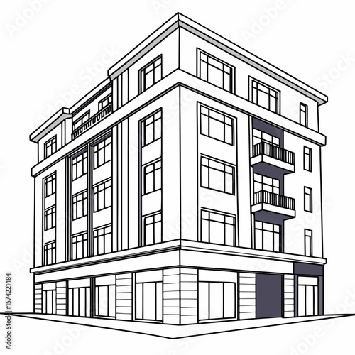 Modern residential building with balconies and storefronts