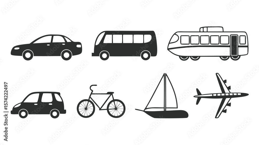 Naklejka premium Set of 7 transportation icons vector