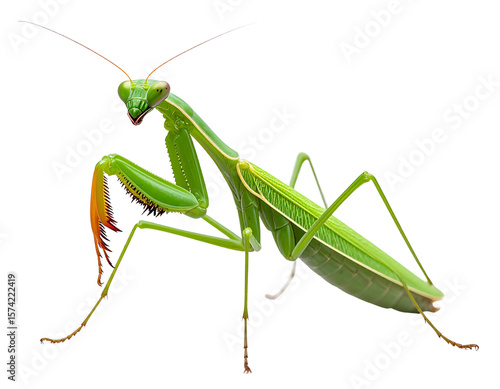 European Praying Mantis in Standing Pose, Isolated PNG on Transparent Background PNG