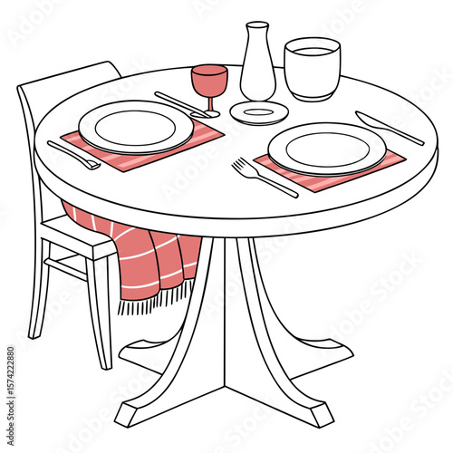 Dining table setting with chair and draped cloth place setting