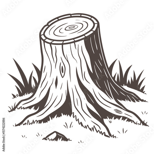 Rough bark tree stump with grass wood nature