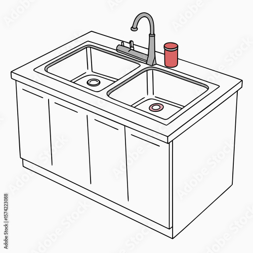 Double basin kitchen sink faucet red soap dispenser