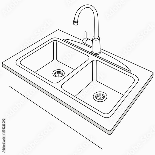 Double kitchen sink with faucet double basin drain