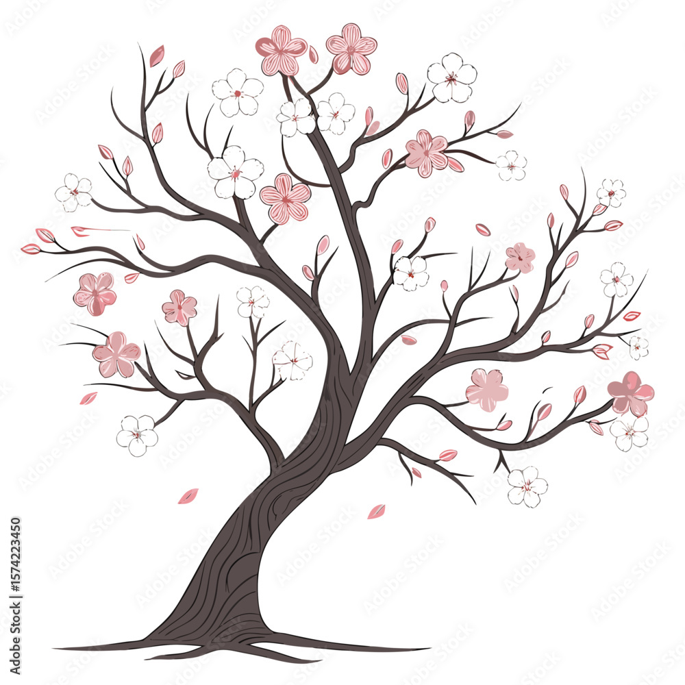Fototapeta premium Cherry blossom tree with pink and white flowers spring