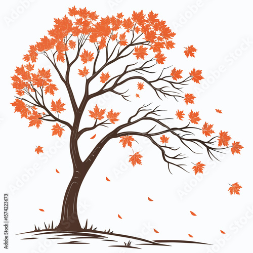 Autumn tree with falling orange leaves vector