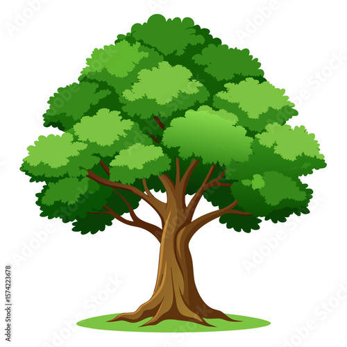 Lush green tree with brown trunk and branches nature