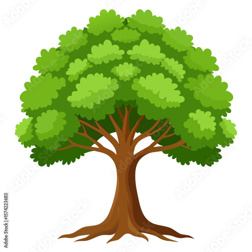 Lush green tree with brown trunk and roots vector