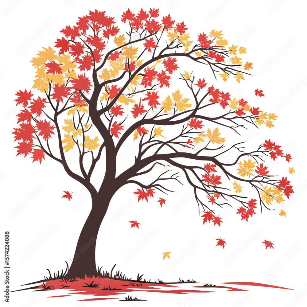 Fototapeta premium Autumn maple tree with red and yellow leaves falling fall foliage red leaves