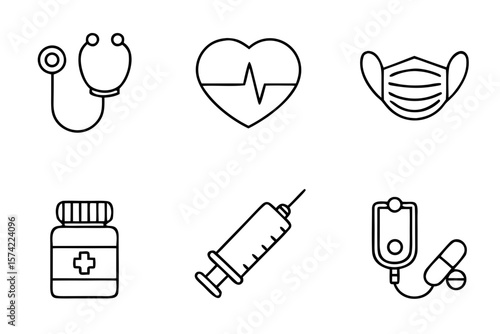 Medical and health icon collection featuring healthcare symbols and tools