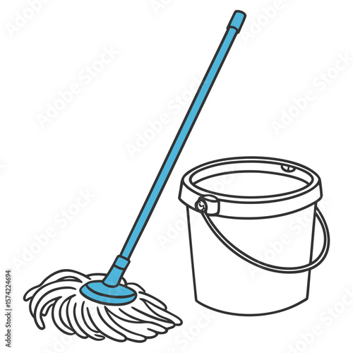 Blue mop and bucket cleaning household