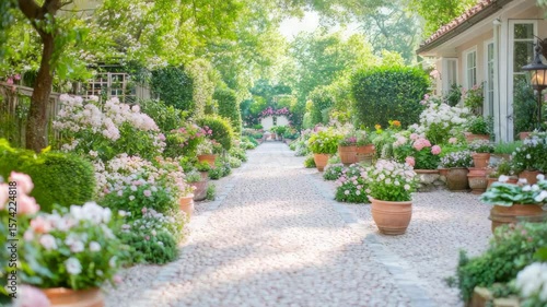 Wallpaper Mural A serene pathway winding through a charming garden adorned with abundant blossoms and lush greenery Torontodigital.ca