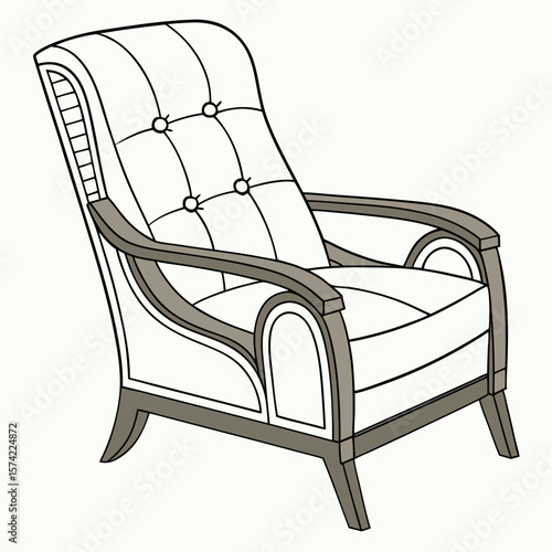 Elegant tufted armchair with wooden accents upholstered wooden frame