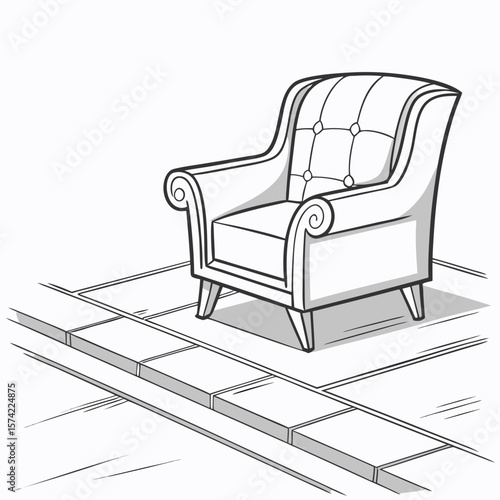 Tufted armchair on tiled floor upholstery furniture