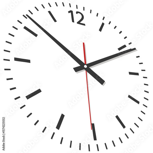 Minimalist clock face with black hands and red second hand