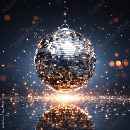 Sparkling Disco Ball Hanging Against a Night Sky Background