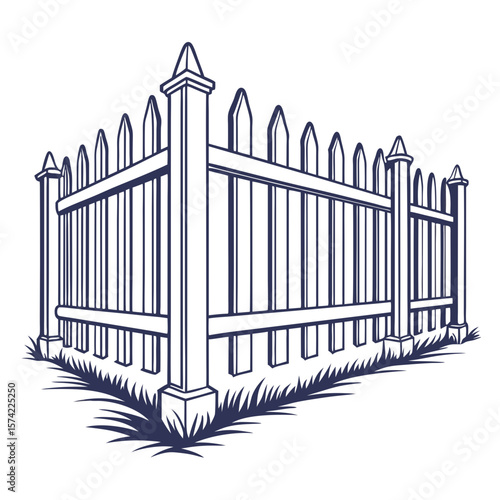 Pointed picket fence with grass wooden boundary