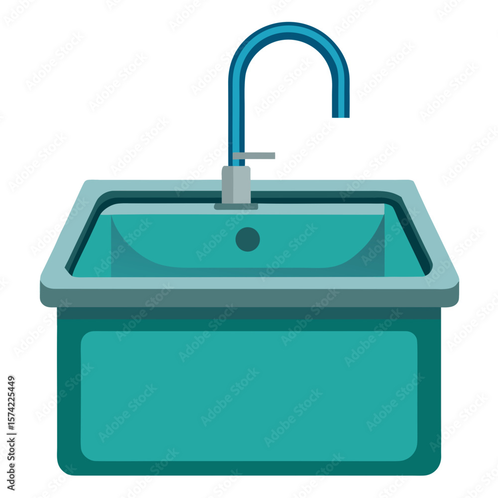 Fototapeta premium Teal kitchen sink with chrome faucet and drain turquoise